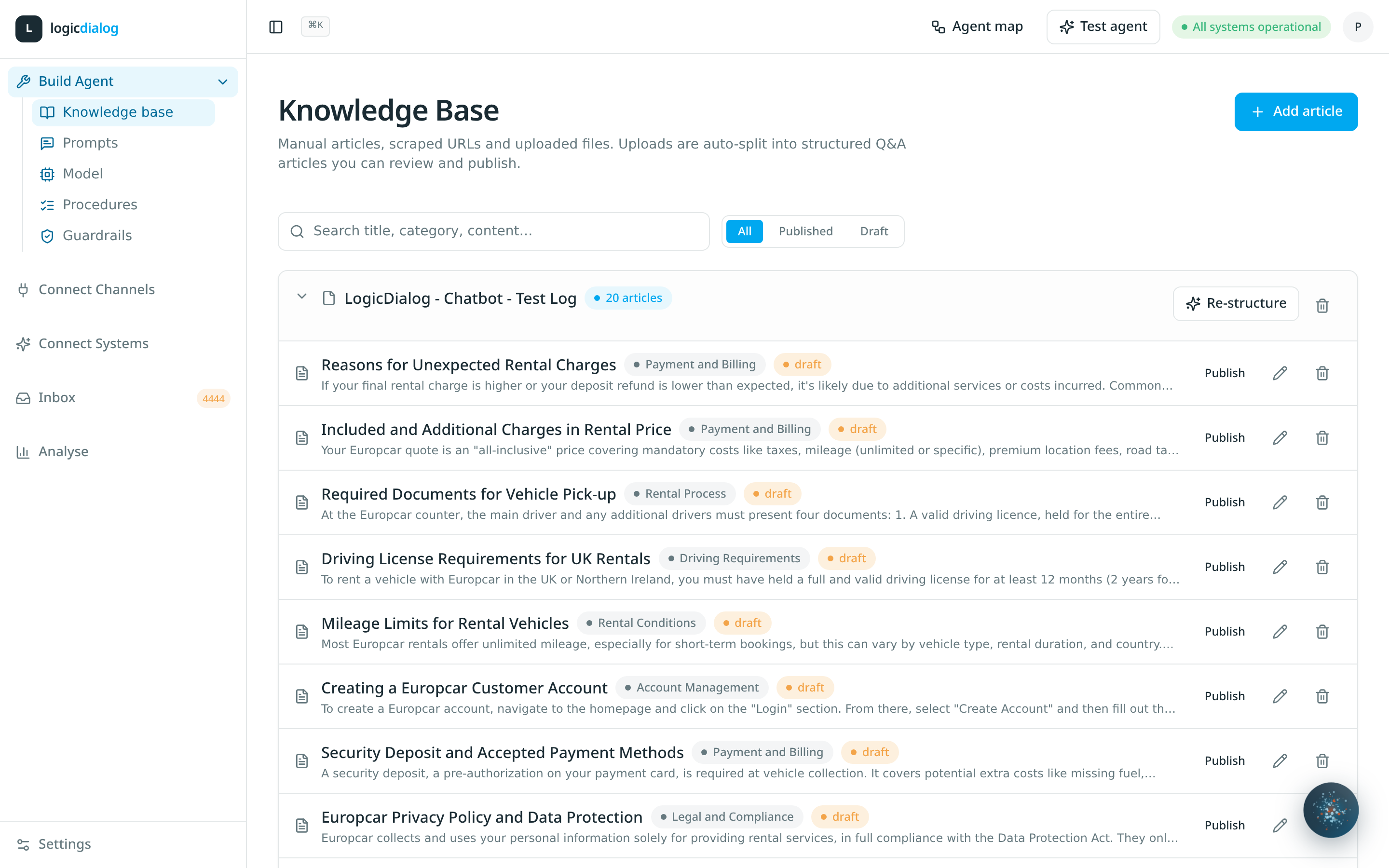 Knowledge base auto-split into Q&A articles